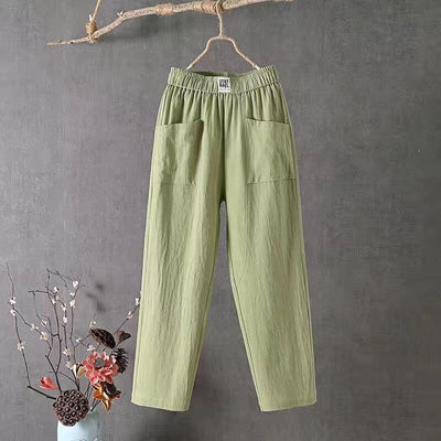 Classic Cotton Linen Pants with Elastic Waist