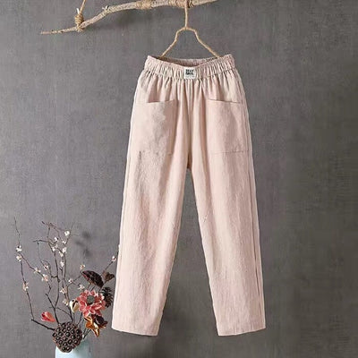 Classic Cotton Linen Pants with Elastic Waist