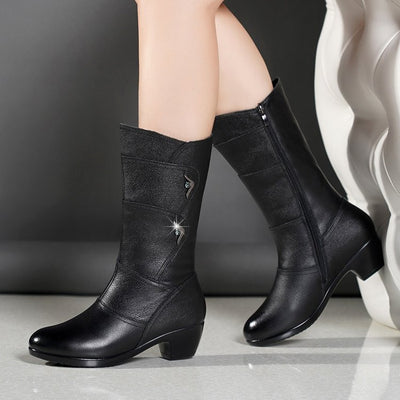 Catheriel - Women's Mid-Calf Platform Chunky Heel Ankle Boots