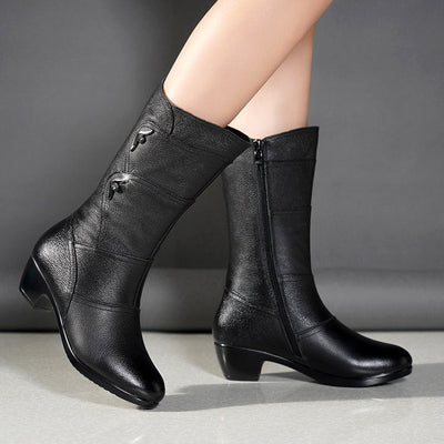 Catheriel - Women's Mid-Calf Platform Chunky Heel Ankle Boots