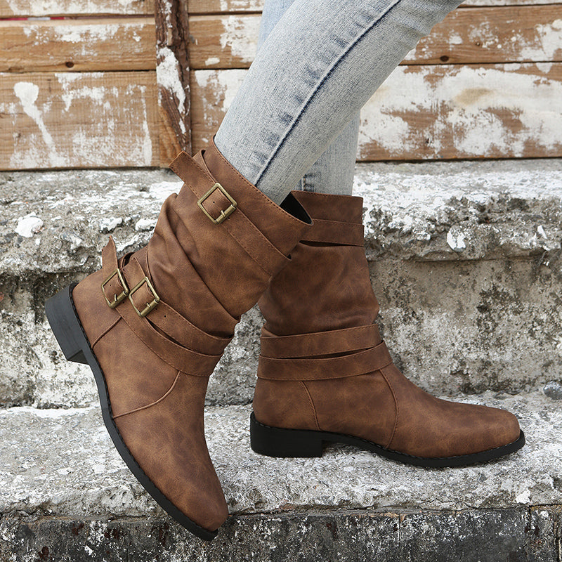 Nettie - Retro Leather Boots for Fall-Winter